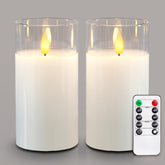 5plots flameless candles glow amber through clear glass cups for cozy ambiance.