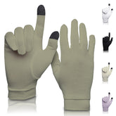 A TOUCH OF Silk Pure Silk Glove Liners in khaki large front view, offering warmth and comfort