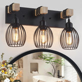 A1A9 3-Light farmhouse vanity light with teardrop cage over bathroom mirror for warm ambience