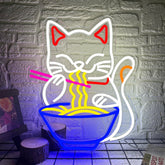 Abooly Fortune Cat Ramen neon sign with acrylic mount for bright wall decor