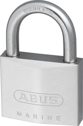 ABUS 75IB/50 KD padlock body shows premium brass construction for durability and weather resistance.