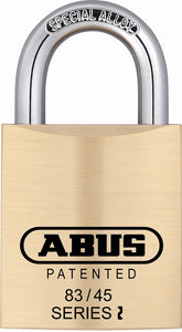 ABUS 83/45 brass padlock with compact profile for toolbox security.