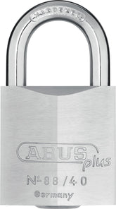 ABUS 88/40 brass padlock body with chrome finish, ideal for outdoor security.