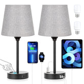 Acaxin grey bedside lamps set of 2 in front view for modern nightstands