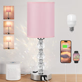 Acaxin Pink Touch Bedside Lamp with crystal base and USB-C charging for clutter-free nights.