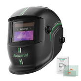 Accoral welding helmet with large viewing screen for accurate weld vision.