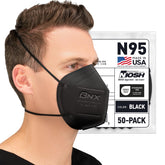 AccuMed BNX N95 mask black front view with 5-layer filtration for breathable protection.