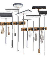 AceMining broom-holder-wall-mounted-2-pack keeps brooms tidy and easily reachable.