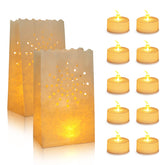 AceList luminary bags with flameless candles for outdoor wedding ambiance.