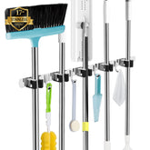 AceMining wall-mount mop holder with five racks keeps tools organized and accessible.