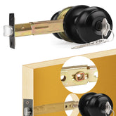 ACEPLANET 5in backset latch close-up showing matte black finish for secure entry.