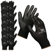 ACKTRA Ultra-Thin PU safety gloves, pack of 12, designed for lasting durability.