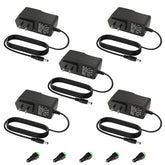Aclorol 5V 2A power supply front view powering LED strips and small devices.