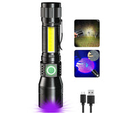 AdamStar UV flashlight showing UV mode for stain detection and samples
