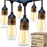 Addlon 48ft LED outdoor string lights illuminate patios with warm glow.