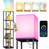Addlon 5-tier shelf lamp showing sturdy storage shelves for books and decor.