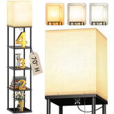 Addlon 5-tier floor lamp with shelves for organized living room storage.