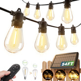 Addlon 54FT solar string lights with outdoor bulbs for cozy porch ambiance.