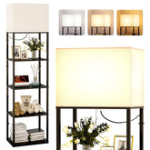 Addlon floor lamp with shelves in black finish offering spacious living room storage