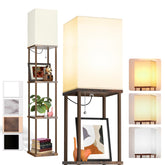 Addlon floor lamp with four-tier brown shelves for organized display