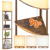 Addlon floor lamp with five shelf tiers in brown for compact storage and ambient lighting