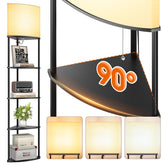 Addlon floor lamp with 5-tier shelves fits snugly in corners for organized storage.