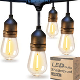 Addlon LED outdoor string lights with Edison bulbs create a warm, energy-efficient patio glow