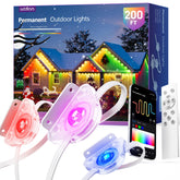addlon permanent outdoor lights illuminate the roofline with vibrant RGB colors.