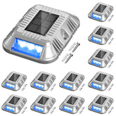 Addlon solar dock light emits blue glow along a dock for safe nighttime guidance