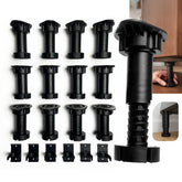 Adjustable furniture leveling feet with rubber base providing stable support.