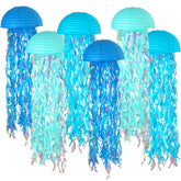 ADLKGG blue jellyfish paper lanterns set for under-the-sea parties, easy ceiling hanging.