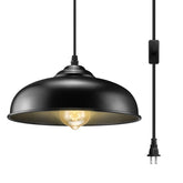 AEOREAL plug-in pendant light in black farmhouse style over a kitchen island.