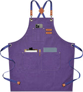 AFUN chef apron with purple cross-back strap for comfortable cooking