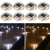 AGPTEK solar driveway light 8-pack on patio providing bright, safe night path guidance.