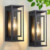 AIBISOD 14-inch outdoor wall light in matte black illuminates the entry.