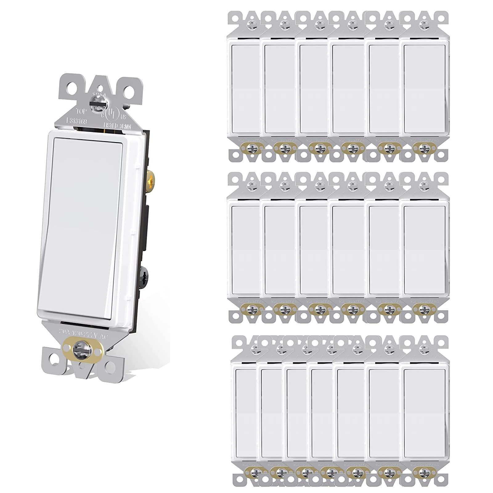 AIDA 20-Pack 3-Way Decorator Switch – 15A, 120/277V, UL Listed, Reside