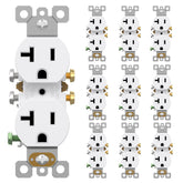 AIDA 20A duplex outlet white, close-up faceplate for reliable home power connections.