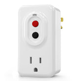 AIDA GFCI adapter outlet closeup shows grounded safety in a compact body.