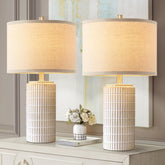 AIEAMPDO ceramic table lamp with striped beige-white base for a durable, stylish bedside touch