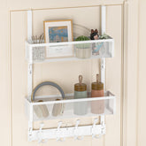 Aimeaihe front-view over-the-door organizer with three hooks holds bags and coats.