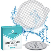 Aire Allure peel-and-stick drain hair catcher applied to a shower drain for clog prevention