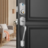 AkaGear DS10 handle-set front view with satin nickel finish for curb appeal and durability