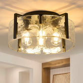AKLMXCG black semi flush mount with seeded glass shade for elegant hallway lighting