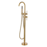 ALEASHA freestanding tub filler spout in brushed gold for precise water flow.