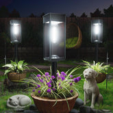 ALFIOT solar pathway light panel closeup shows efficient charging for longer evenings