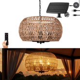 All Fortune outdoor solar chandelier with 4-light rattan illuminating gazebo evenings