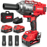 Alloyman cordless impact wrench showing 1475 ft-lbs torque for rusted lug nuts