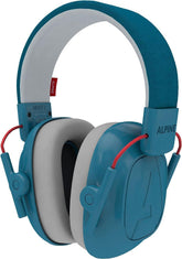 Alpine Muffy Kids blue headphones shown from the side for a secure fit and protection.