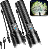 ALSTU flashlight front view shows a powerful beam for outdoor visibility.
