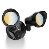 ALUSSO dusk-to-dawn outdoor light with two adjustable heads illuminating a driveway.